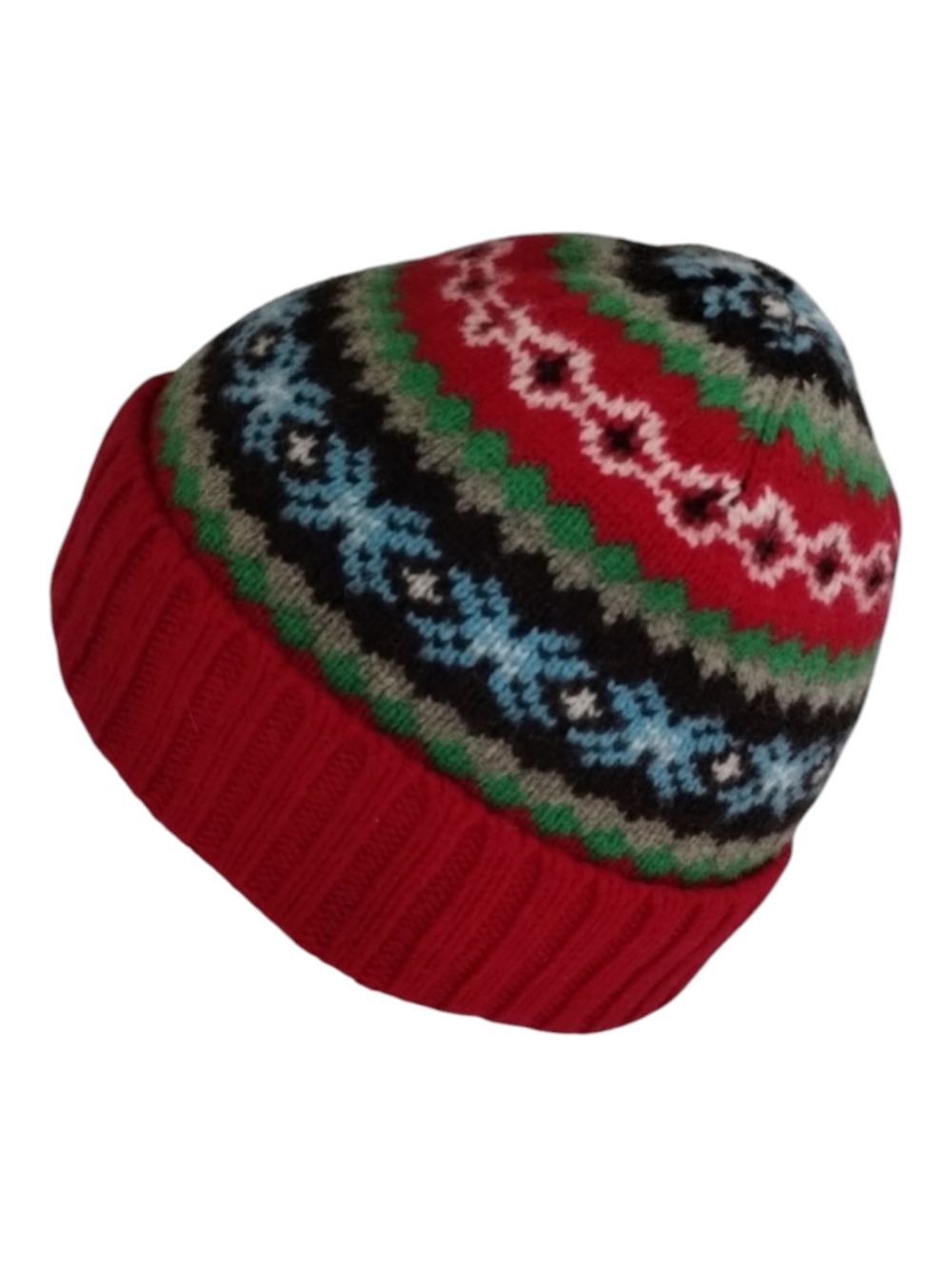 100% Lambs Wool Hat Beanie Fair Isle ABERCROMBIE Red